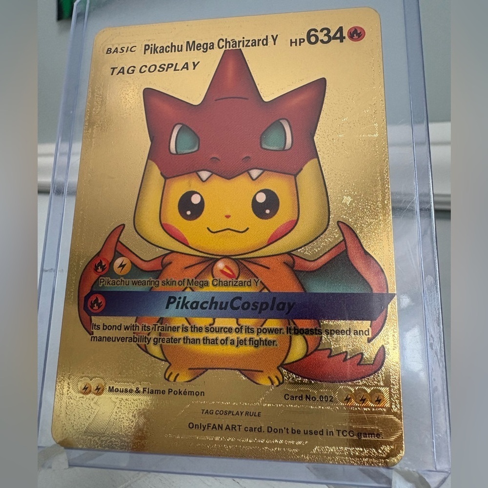 Pokemon Pikachu Charzard Cosplay Gold Foil Fan Art Card HP634 - Picture 2 of 3